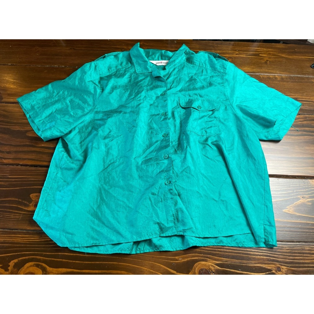 Sheridan Square Shirt, Women's Plus Size 24W, Green, Vintage, Silky, Button Up